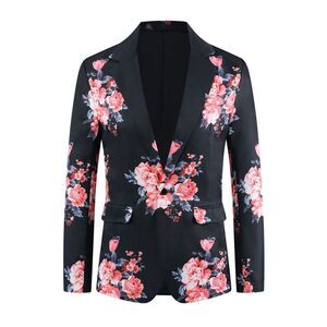 Floral Sport Coats Slim Fit Party Prom Flower Printed Blazers Black